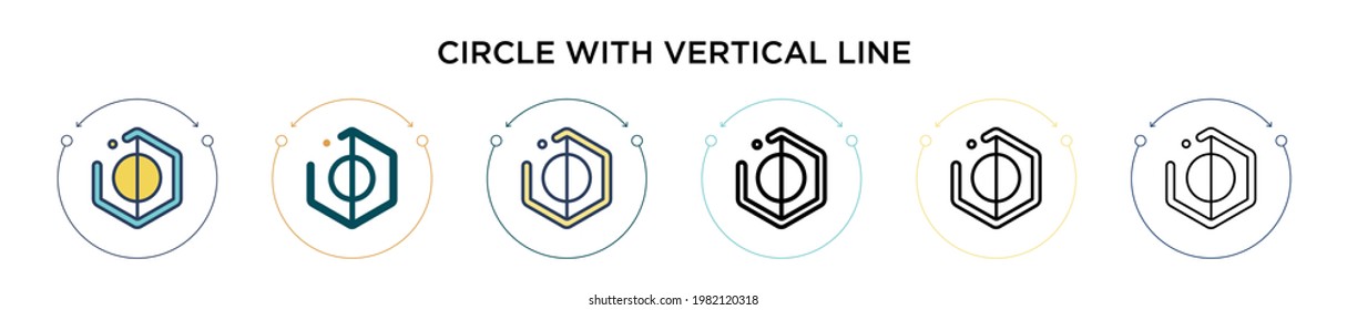 Circle with vertical line sign icon in filled, thin line, outline and stroke style. Vector illustration of two colored and black circle with vertical line sign vector icons designs can be used for 