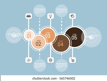 Circle vintage elements for infographic. Template for diagram, graph, presentation and chart. Business concept with 5 options, on blue grey background.