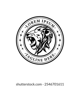 Circle vintage lion logo template branding vector