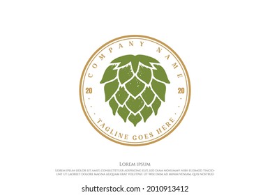 Circle Vintage Retro Hop for Craft Beer Brewing Brewery Product Label Logo Design Vector