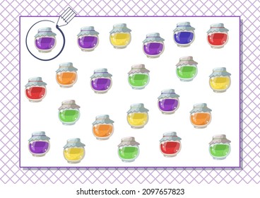 Circle violet color. Kindergarten worksheet to help children strengthen his visual discrimination skills. Different jams.