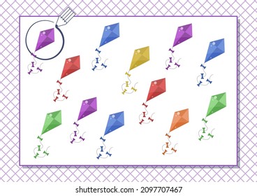 Circle violet color. Kindergarten worksheet to help children strengthen his visual discrimination skills. Different kites
