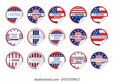 Circle voting label, responsible voting icon. American elections, voting sign. USA flag I Voted sticker.