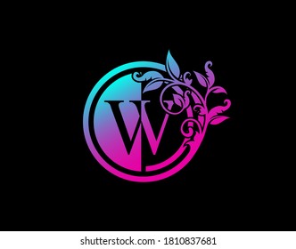 Circle W Letter Floral Logo. Luxury W Swirl Logo Icon perfect for salon, yoga, restaurant, boutique and letter stamp.