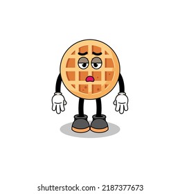 circle waffle cartoon with fatigue gesture , character design