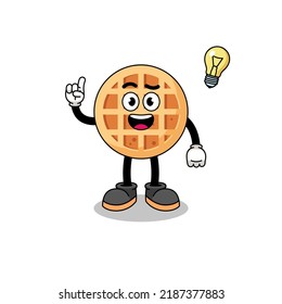 circle waffle cartoon with get an idea pose , character design