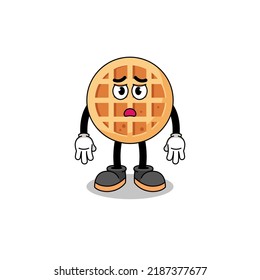 circle waffle cartoon illustration with sad face , character design