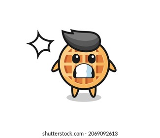 circle waffle character cartoon with shocked gesture , cute design