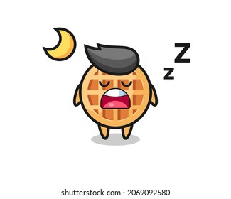 circle waffle character illustration sleeping at night , cute design