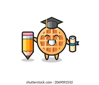circle waffle illustration cartoon is graduation with a giant pencil , cute design