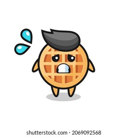 circle waffle mascot character with afraid gesture , cute design