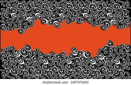 Fondo abstracto de papel pintado circular con forma en blanco y negro en color naranja.