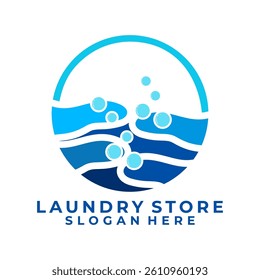 Circle Wash Laundry logo design vector. Circle wave and bubble logo design vector template