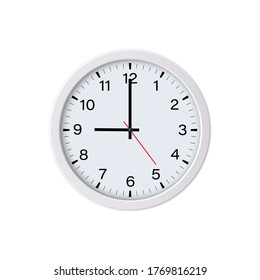 La cara del reloj circular aislada en un fondo blanco. 9 en punto. Ilustración del vector
