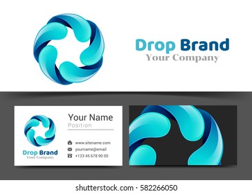 Circle Water Drop Corporate Logo and Business Card Sign Template. Creative Design with Colorful Logotype Visual Identity Composition Made of Multicolored Element. Vector Illustration.