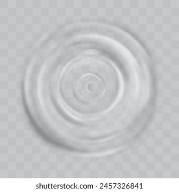 Circle water drop wave top view. Circular sound effect. Liquid puddle surface isolated 3d design on transparent background. Pure aqua droplet falling pattern graphic. Concentric ring impact motion