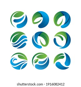 circle water leaf concept for save environment logo vector template
