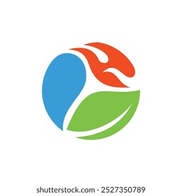 Circle Water Leaf and Fire Logo Template Illustration Design