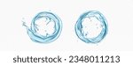 Circle water splash on transparent background. Realistic vector illustration of round swirl and stream of blue clear liquid wave with sparkles and drops. Ring frame of light twirl splatter with bubble