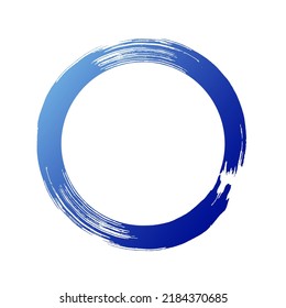 Circle watercolor brush stroke, blue paint round frame, vector illustration.	