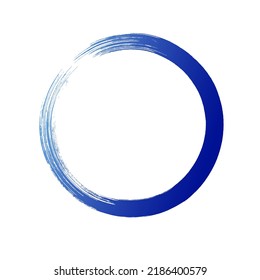 Circle watercolor brush stroke, blue paint round frame, vector illustration.	