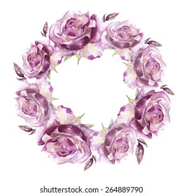 circle watercolor rose frame