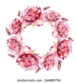 circle watercolor rose frame