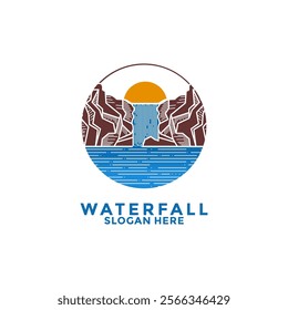 Circle Waterfall Nature logo vector. Waterfall logo illustration template design