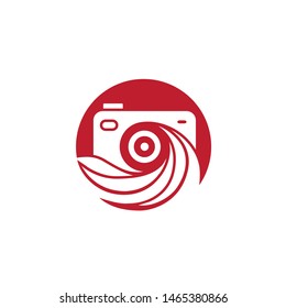 Circle watermark design with camera and wavy ocean lines