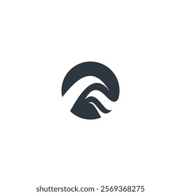 Circle wave abstract black logo, flat vector simple