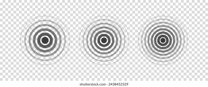 Circle wave earthquake. Sound ripple icon. Black effect pulse isolated on white background. Signal radio. Pattern wavy. Vibration line. Radial circular. Round concentric impulse. Vector illustration