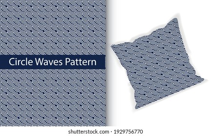 Circle Wave Pattern. Seamless japanese pattern with Square pillow mockup.