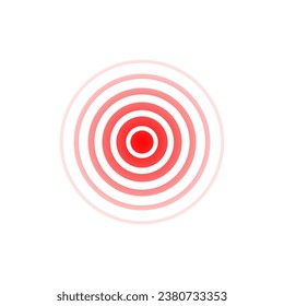 Circle wave. Sound icon. Red effect pulse isolated on white background. Signal radar. Pattern sonar. Vibration line design. Radial rays. Round ripple logo. Sonic waves. Vector illustration