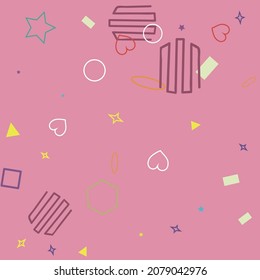 Circle Wave Square Hearts Colorful Yellow Purple Simple Hipster Art. Ring Violet Blue Simple Oval Stars Green Design Pic. Rectangle Pink Bright Orange Sweet Polygonal Zigzag Geometry Illustration.