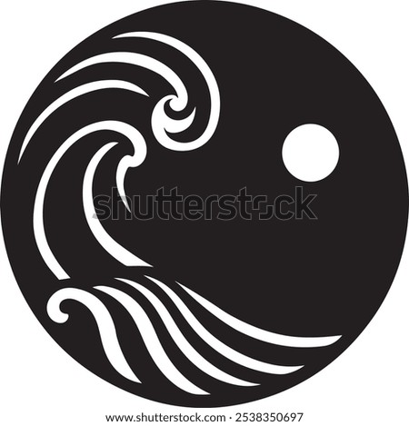 Circle waves and sun design silhouette vector art illustration on a white background