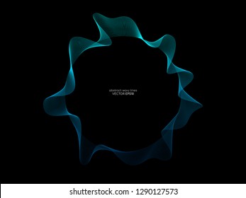 Circle wavy lines pattern frame of abstract sound wave equalizer green and blue colors isolated on black background in the concept of music, technology, digital, AI