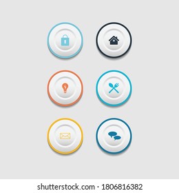 Colección de botones de diseño web circular con diseño plano. Icono de botón de color de aplicación web y ui para el sitio web moderno. Iconos de vectores aislados en fondo blanco