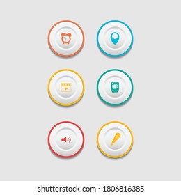 Circle web design button collection with flat design. Web and ui application color button icon for modern website. Vector icons isolated on white background