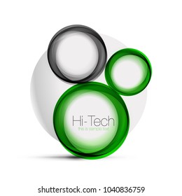Circle web layout - digital techno spheres - web banner, button or icon with text. Glossy swirl color abstract circle design, hi-tech futuristic symbol with color rings and grey metallic element