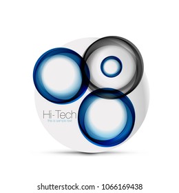 Circle web layout - digital techno spheres - web banner, button or icon with text. Glossy swirl color abstract circle design, hi-tech futuristic symbol with color rings and grey metallic element