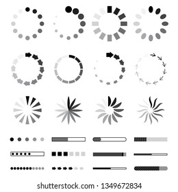 Circle web Preloaders and progress bar icons. loading elements. Black and grey isolated on white background. Download or upload status vector illustration