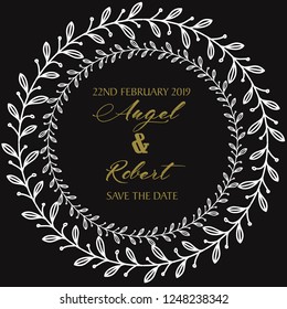 Circle Wedding invitation Flower Hand Drawn Template