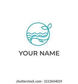 Circle whale humpback logo design cute whale fish vector