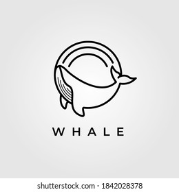 circle whale humpback logo vector illustration design, cute whale fish line art logo design