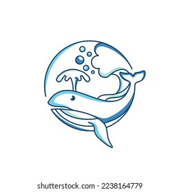 Circle whale humpback logo vector illustration design. Blue whale vector. Minimalist, graphic, icon, illustration