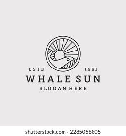circle whale humpback logo vector illustration design, cute whale fish line art logo design