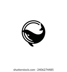 circle whale humpback logo vector illustration design, cute whale fish line art logo design