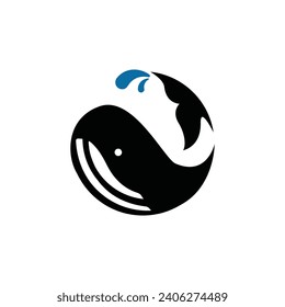 diseño de ilustración vectorial del logotipo de joroba de ballena de círculo, diseño del logotipo de arte de la línea de peces de ballena linda