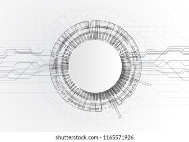 Circle white Abstract technology background with various technology elements Hi-tech communication concept innovation background Circle empty space for your text