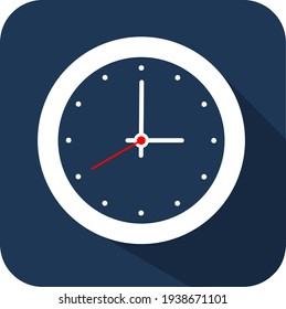 Circle white clock  flat style, timer on blue color background and long shadow. Vector design element - Vector